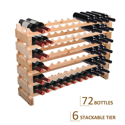 6 Tier Wooden Wine Rack Shelf for 72 Bottles - Natural Wood