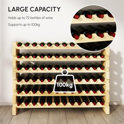 6 Tier Wooden Wine Rack Shelf for 72 Bottles - Natural Wood
