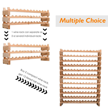 6 Tier Wooden Wine Rack Shelf for 72 Bottles - Natural Wood