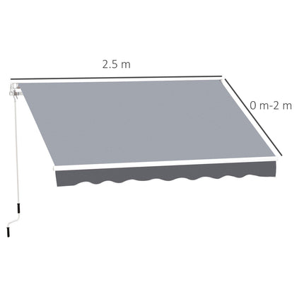 2.5m x 2m Manual Retractable Garden Patio Awning Canopy with Winding Handle - Grey