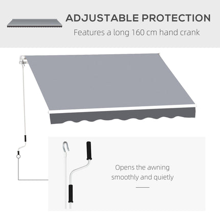 2.5m x 2m Manual Retractable Garden Patio Awning Canopy with Winding Handle - Grey