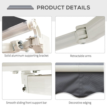 2.5m x 2m Manual Retractable Garden Patio Awning Canopy with Winding Handle - Grey