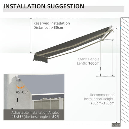 2.5m x 2m Manual Retractable Garden Patio Awning Canopy with Winding Handle - Grey