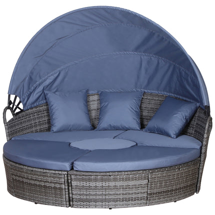 6 Piece Grey Rattan Sofa Bed Garden Set with Cushions and Coffee Table - Grey