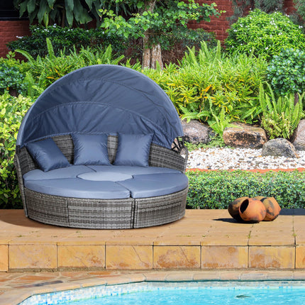 6 Piece Grey Rattan Sofa Bed Garden Set with Cushions and Coffee Table - Grey