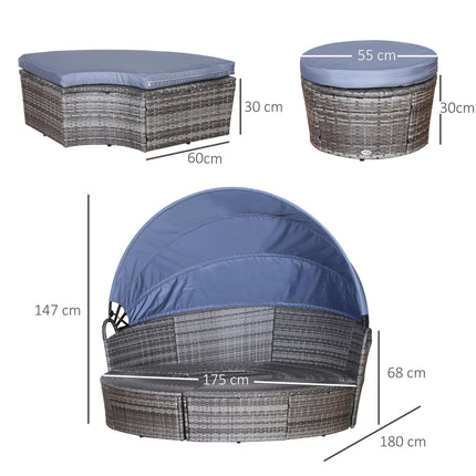 6 Piece Grey Rattan Sofa Bed Garden Set with Cushions and Coffee Table - Grey