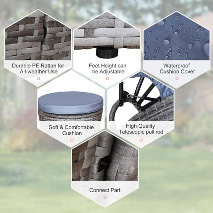 6 Piece Grey Rattan Sofa Bed Garden Set with Cushions and Coffee Table - Grey