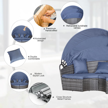 6 Piece Grey Rattan Sofa Bed Garden Set with Cushions and Coffee Table - Grey