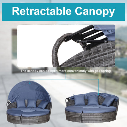 6 Piece Grey Rattan Sofa Bed Garden Set with Cushions and Coffee Table - Grey