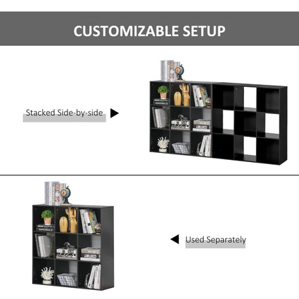 3-Tier 9-Cube Particle Board Storage Cabinet Bookcase Organizer - Black