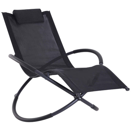 Outdoor Orbital Lounger Zero Gravity Foldable Rocking Patio Chaise with Pillow - Black