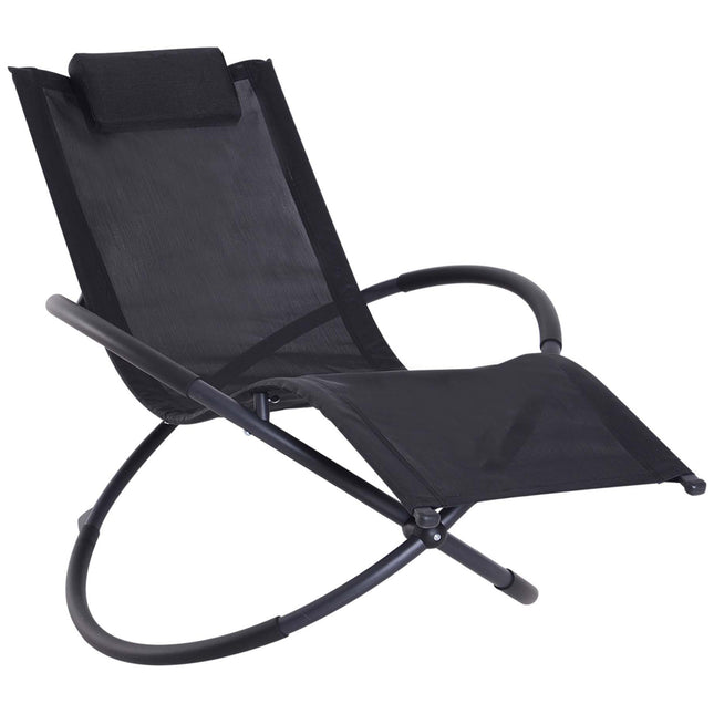 Outdoor Orbital Lounger Zero Gravity Foldable Rocking Patio Chaise with Pillow - Black