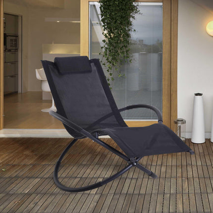 Outdoor Orbital Lounger Zero Gravity Foldable Rocking Patio Chaise with Pillow - Black