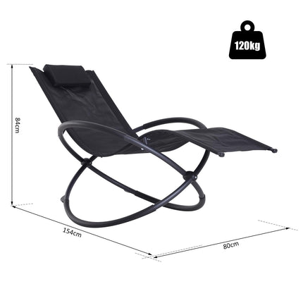 Outdoor Orbital Lounger Zero Gravity Foldable Rocking Patio Chaise with Pillow - Black