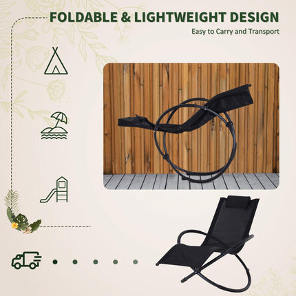 Outdoor Orbital Lounger Zero Gravity Foldable Rocking Patio Chaise with Pillow - Black