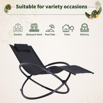 Outdoor Orbital Lounger Zero Gravity Foldable Rocking Patio Chaise with Pillow - Black