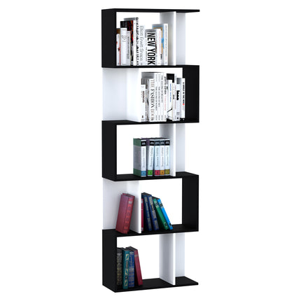 5-Tier S Shape Bookcase Storage Display Shelving Unit - Black