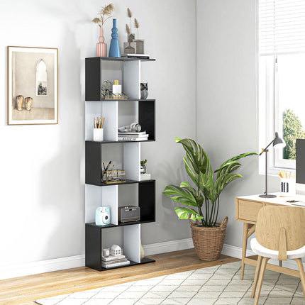 5-Tier S Shape Bookcase Storage Display Shelving Unit - Black
