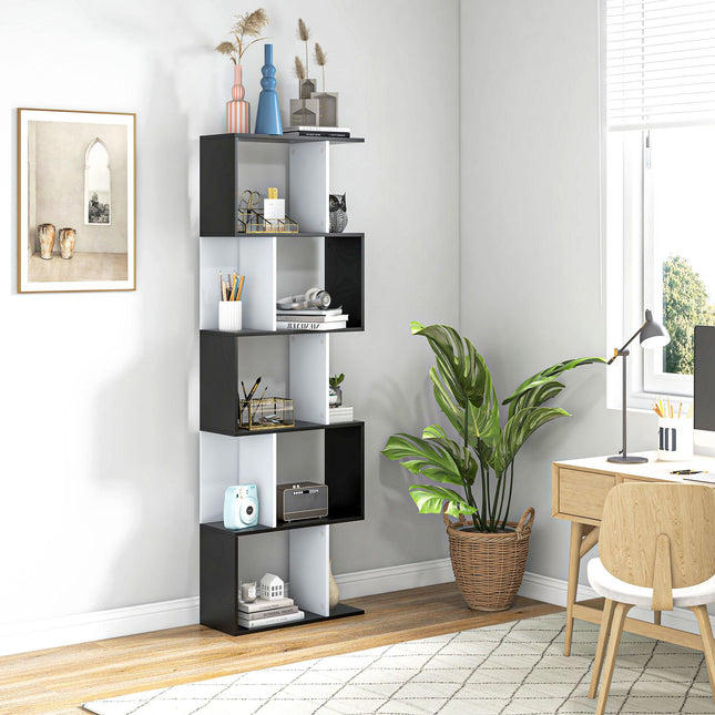 5-Tier S Shape Bookcase Storage Display Shelving Unit - Black