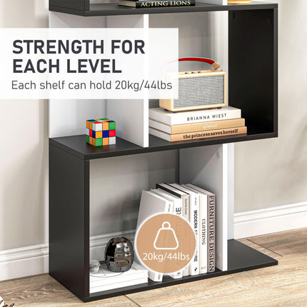 5-Tier S Shape Bookcase Storage Display Shelving Unit - Black