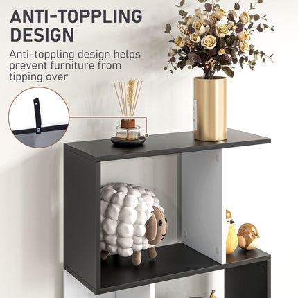 5-Tier S Shape Bookcase Storage Display Shelving Unit - Black
