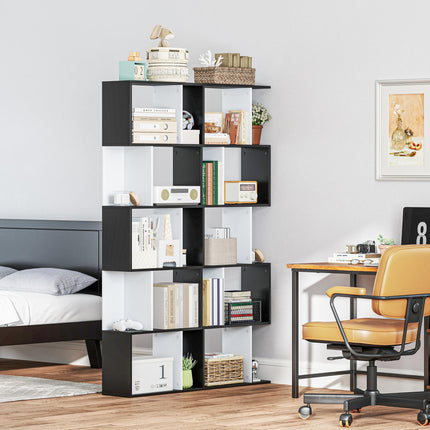5-Tier S Shape Bookcase Storage Display Shelving Unit - Black