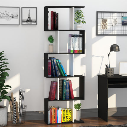 5-Tier S Shape Bookcase Storage Display Shelving Unit - Black