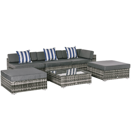 6 Piece Rattan Garden Sofa Set with Coffee Table and Cushions - Grey
