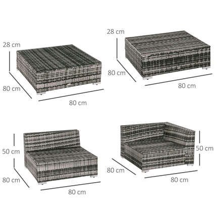 6 Piece Rattan Garden Sofa Set with Coffee Table and Cushions - Grey