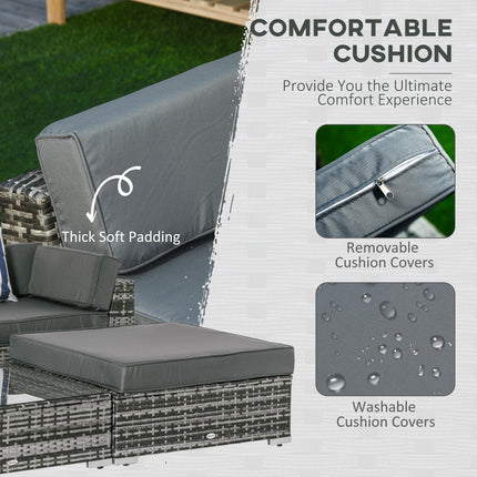 6 Piece Rattan Garden Sofa Set with Coffee Table and Cushions - Grey