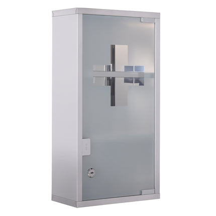 Stainless Steel Wall Mounted Medicine Cabinet 48cm H with 2 Shelves Lockable Glass Door - Silver
