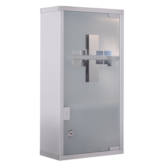 Stainless Steel Wall Mounted Medicine Cabinet 48cm H with 2 Shelves Lockable Glass Door - Silver