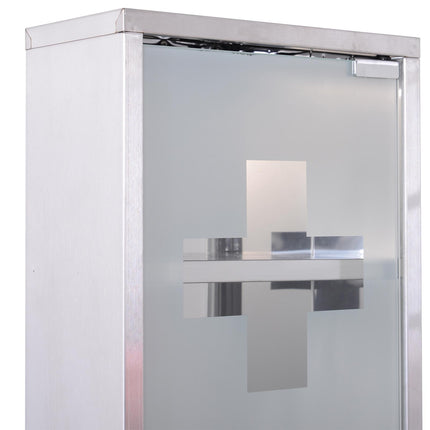 Stainless Steel Wall Mounted Medicine Cabinet 48cm H with 2 Shelves Lockable Glass Door - Silver