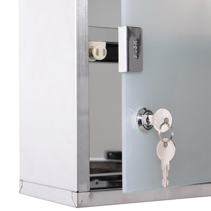 Stainless Steel Wall Mounted Medicine Cabinet 48cm H with 2 Shelves Lockable Glass Door - Silver