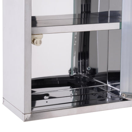 Stainless Steel Wall Mounted Medicine Cabinet 48cm H with 2 Shelves Lockable Glass Door - Silver