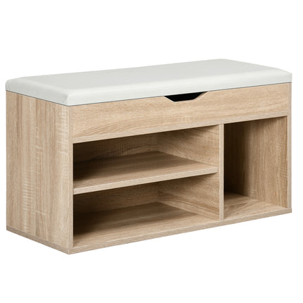 Shoe Cabinet Bench with Hidden Storage and Padded Seat Organiser Footwear Rack - Oak Tone