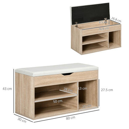 Shoe Cabinet Bench with Hidden Storage and Padded Seat Organiser Footwear Rack - Oak Tone