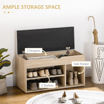 Shoe Cabinet Bench with Hidden Storage and Padded Seat Organiser Footwear Rack - Oak Tone
