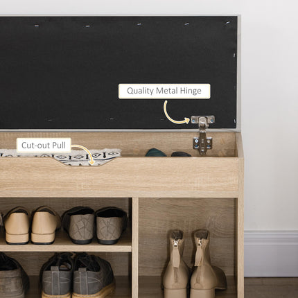 Shoe Cabinet Bench with Hidden Storage and Padded Seat Organiser Footwear Rack - Oak Tone