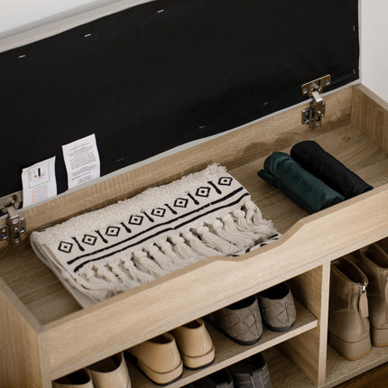 Shoe Cabinet Bench with Hidden Storage and Padded Seat Organiser Footwear Rack - Oak Tone