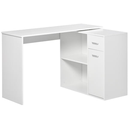 L-Shaped Corner Computer Desk with Storage Shelf and Drawer - White