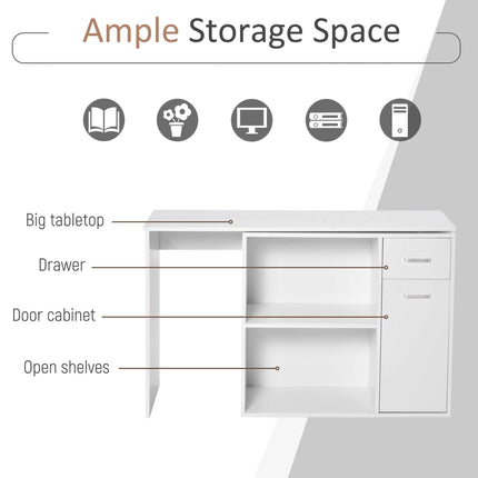 L-Shaped Corner Computer Desk with Storage Shelf and Drawer - White