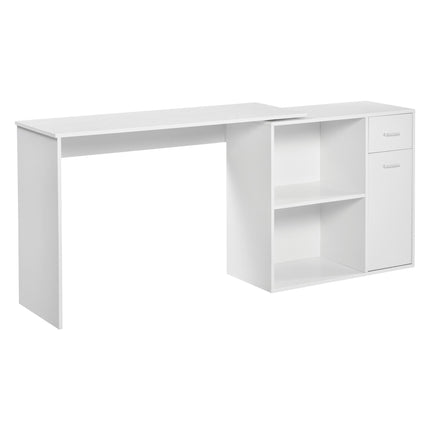 L-Shaped Corner Computer Desk with Storage Shelf and Drawer - White