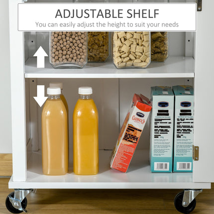 Kitchen Cart Storage Trolley with Drawer, Cupboard & Towel Rail - White
