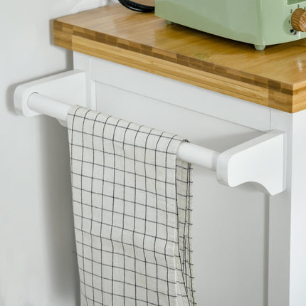 Kitchen Cart Storage Trolley with Drawer, Cupboard & Towel Rail - White