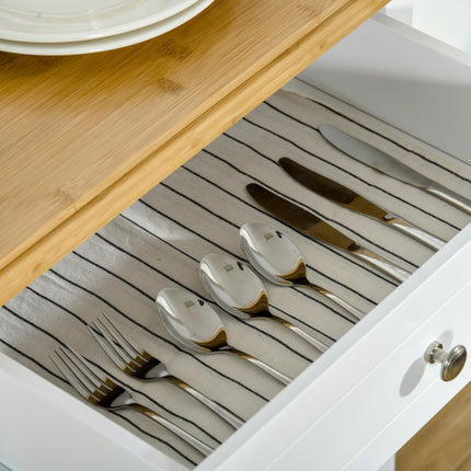Kitchen Cart Storage Trolley with Drawer, Cupboard & Towel Rail - White