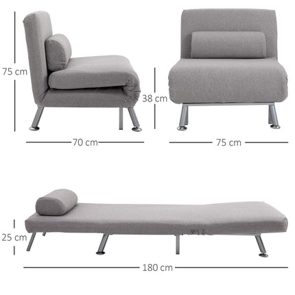 Single Foldable Sofa Bed Futon Chair Sleeper for Living Room - Grey