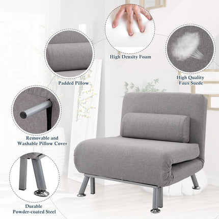 Single Foldable Sofa Bed Futon Chair Sleeper for Living Room - Grey