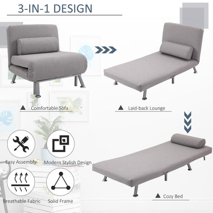 Single Foldable Sofa Bed Futon Chair Sleeper for Living Room - Grey