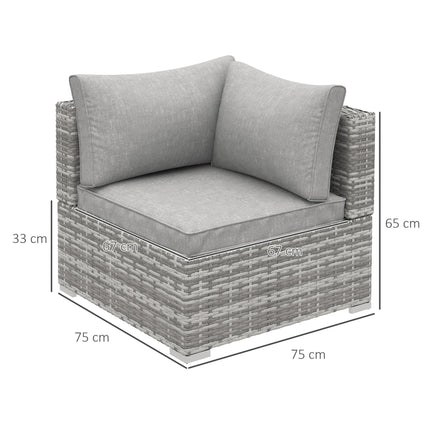 1 Seater PE Rattan Corner Sofa With Cushions - Grey